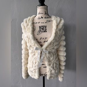 VINTAGE BCBG cream rabbit fur cardigan/jacket
